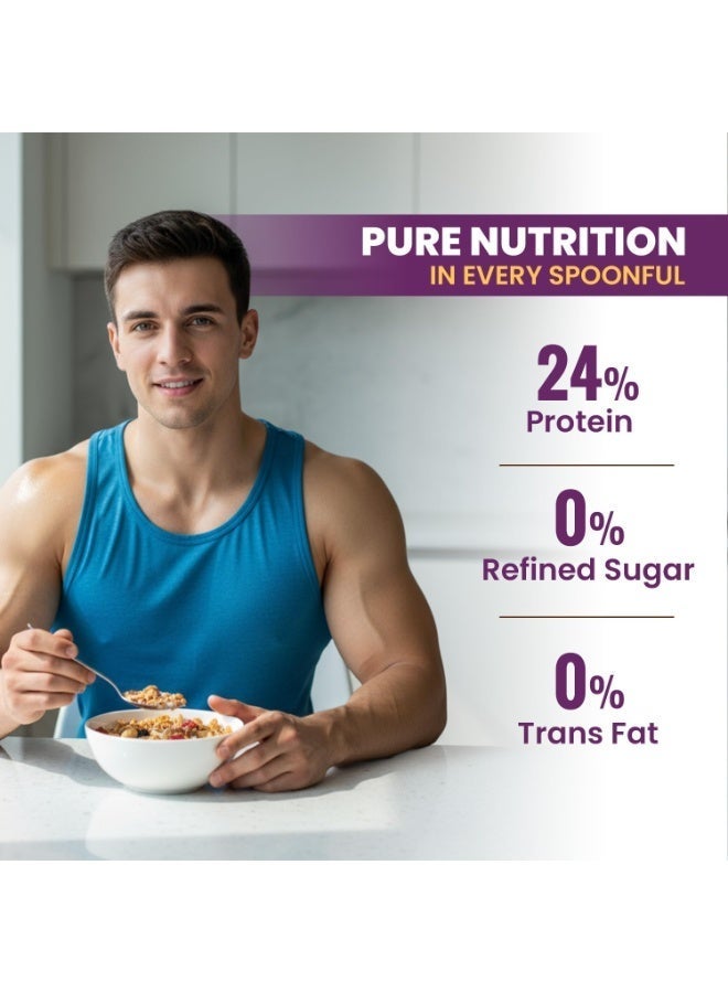 PINTOLA 24G Protein Added Muesli, Fruit & Nut 400g | 0% Refined Sugar | Gluten Free | Power of 5 Wholegrains | 22% Fruits, Nuts & Seeds | With Strawberries, Cranberries & Raisins | Sweetened with Organic Jaggery & Dates | Perfect Breakfast - Image 3